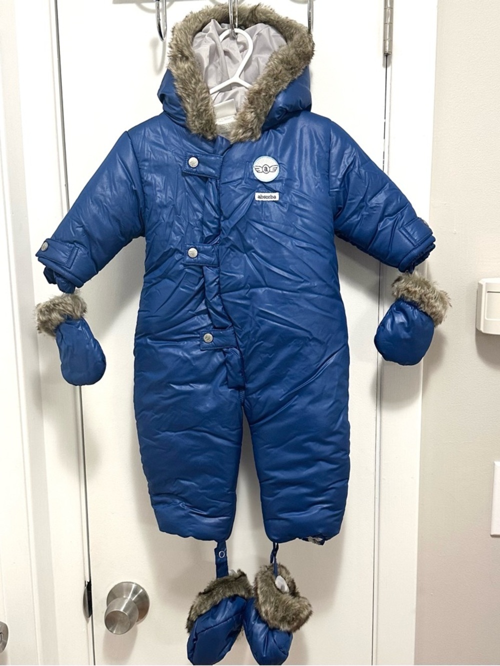 Absorba Infant Snowsuit Royal Blue 3-6M Baby w/ Attachable Mittens & Booties